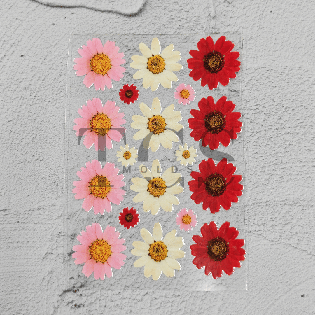 Pink white red daisy floral UV DTF transfer sheet