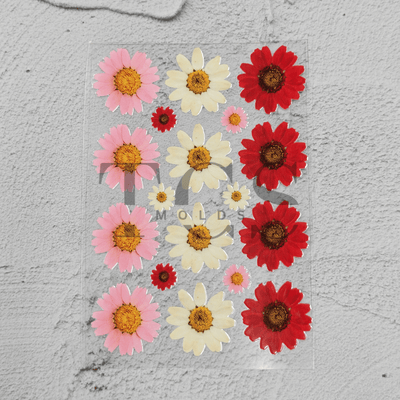 Pink white red daisy floral UV DTF transfer sheet