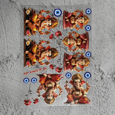 Lord Ganesha UV DTF transfer sheet with evil eye designs