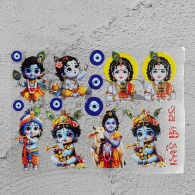 Lord Krishna UV DTF transfer sheet with evil eye designs