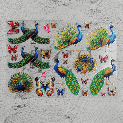 Peacock and butterfly UV DTF transfer sheet