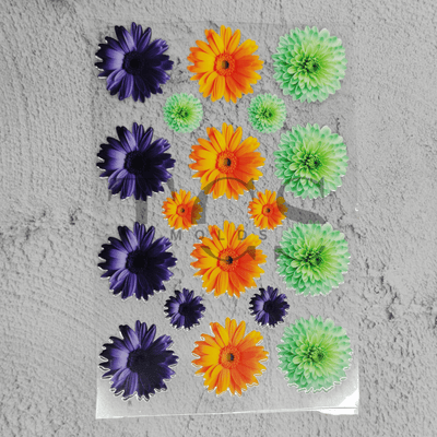 Purple orange green daisy floral UV DTF transfer sheet