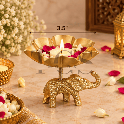 Elephant design brass metal urli bowl for pooja and home decor