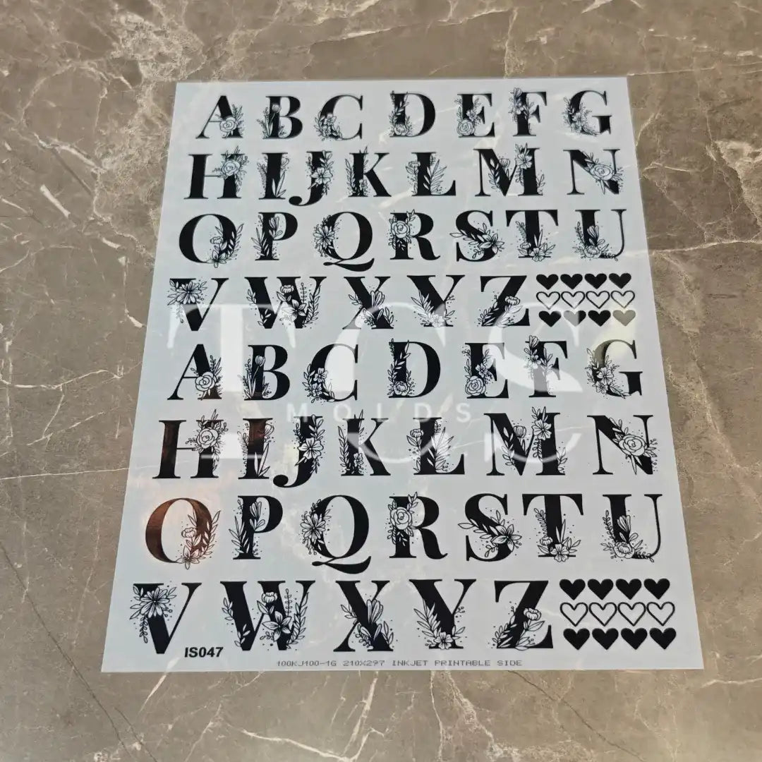 A4 designer alphabets insert sheet