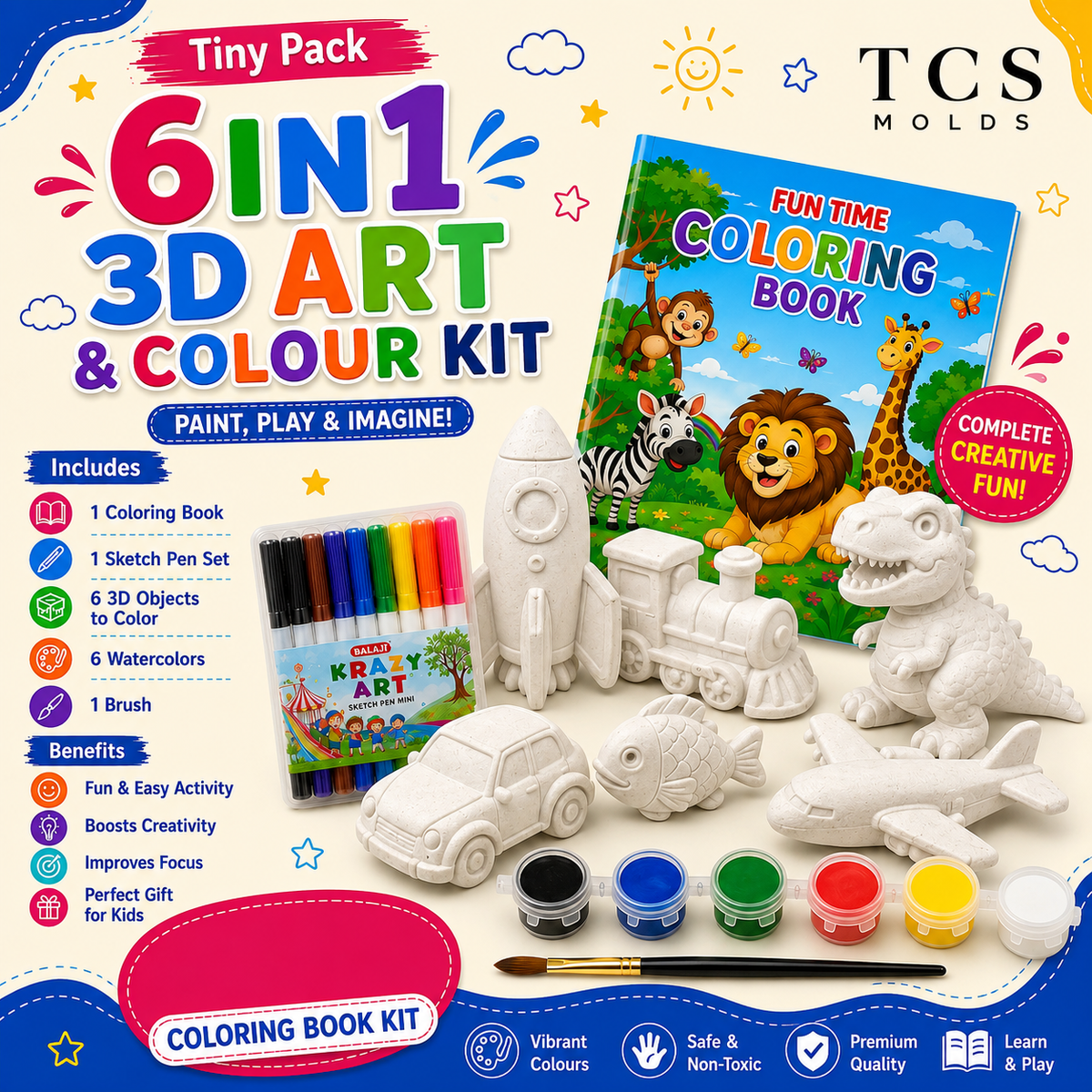 6 in 1 3D art and colouring kit