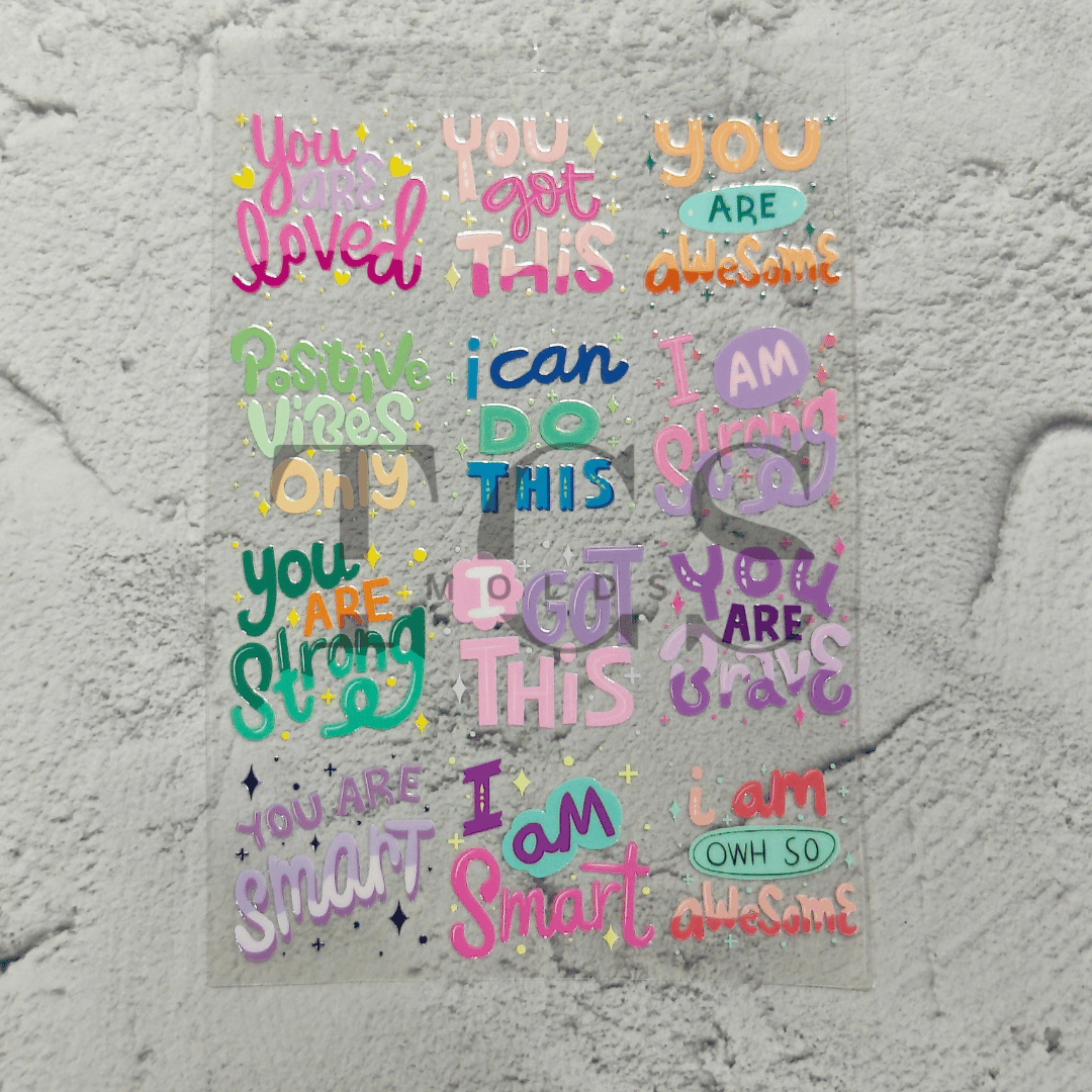 A6 UV DTF Sheet Self Love - occasion transfer sheet for resin gifting