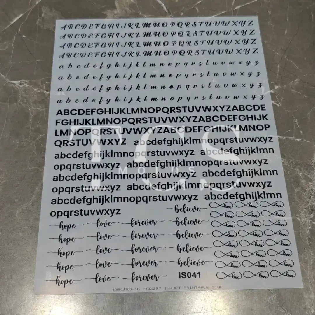 A4 alphabets insert sheet