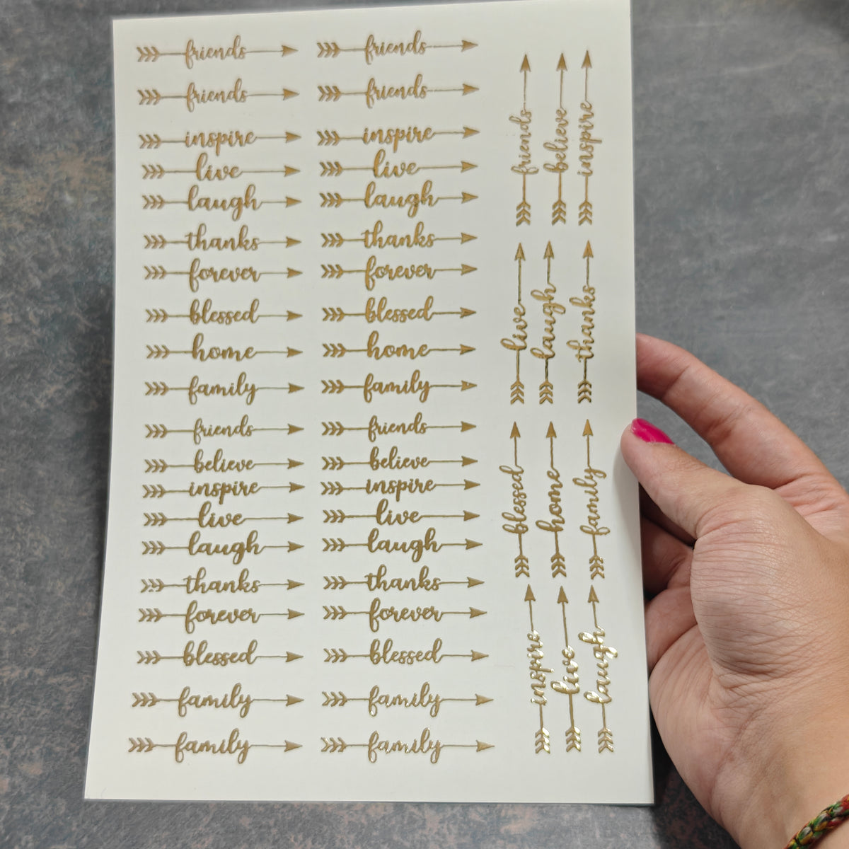 A5 words embossed sticker sheet