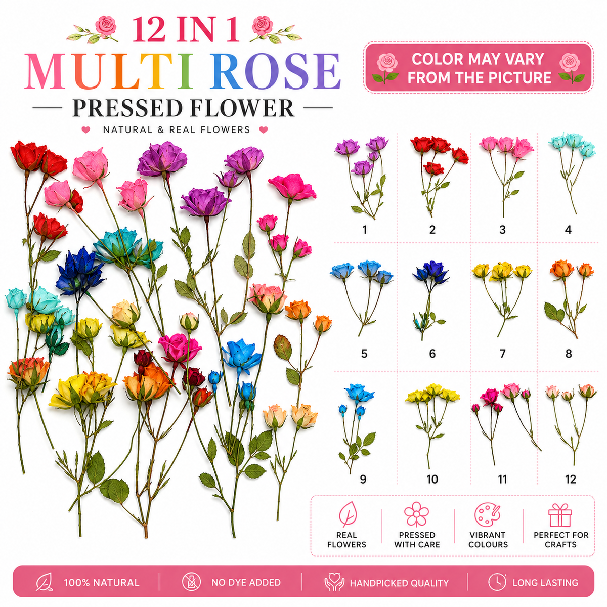 12 In 1 Dry Real Flowers Multi Roses for Resin Art | Premium Epoxy Resin Supplier India