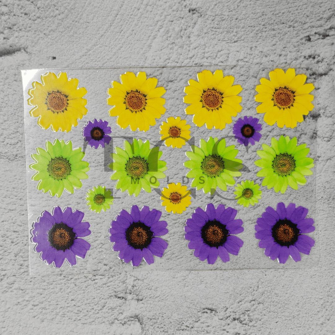 Yellow purple daisy blossom UV DTF transfer sheet