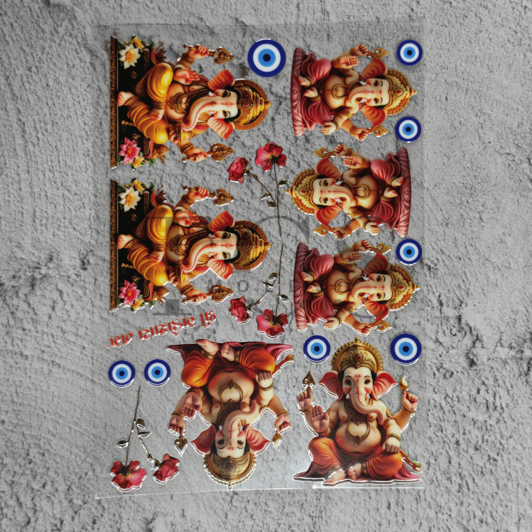 Lord Ganesha UV DTF transfer sheet with evil eye designs