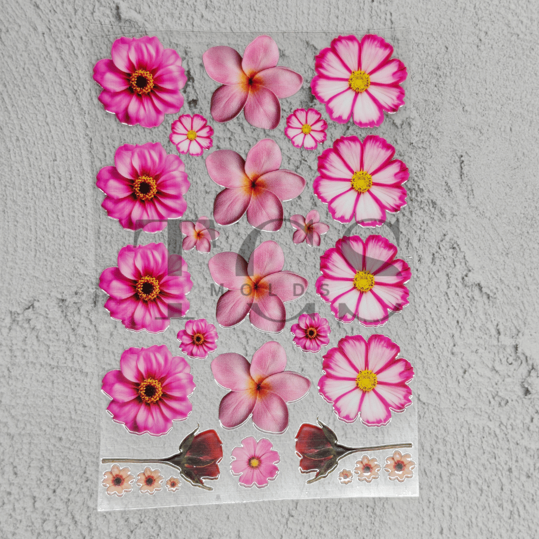 Pink and white floral UV DTF transfer sheet