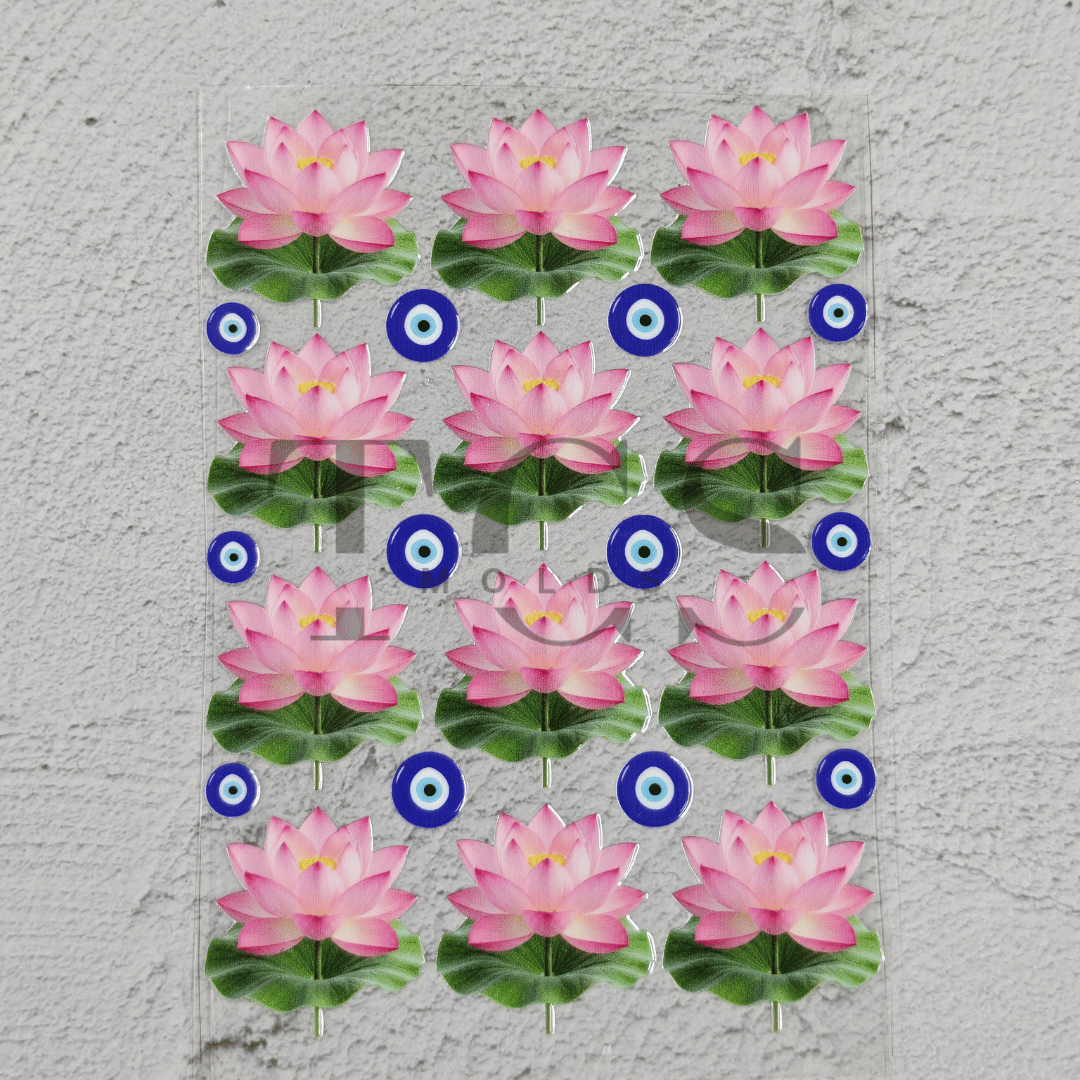 Pink lotus and evil eye UV DTF transfer sheet