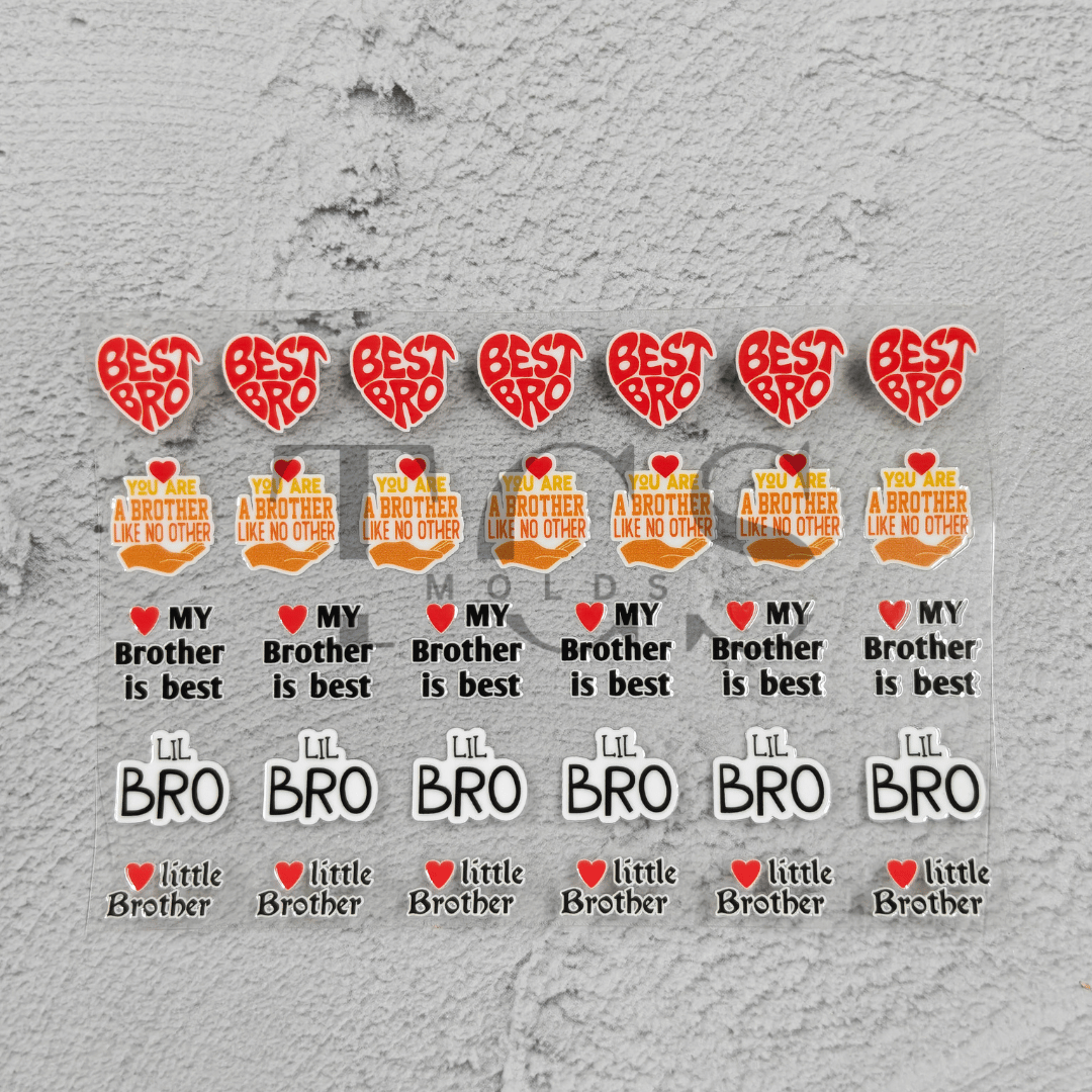Best Brother Rakhi UV DTF transfer sheet with heart-shaped bro designs