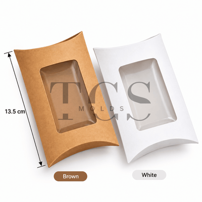 Pillow box with window in white and brown for candles and gifts