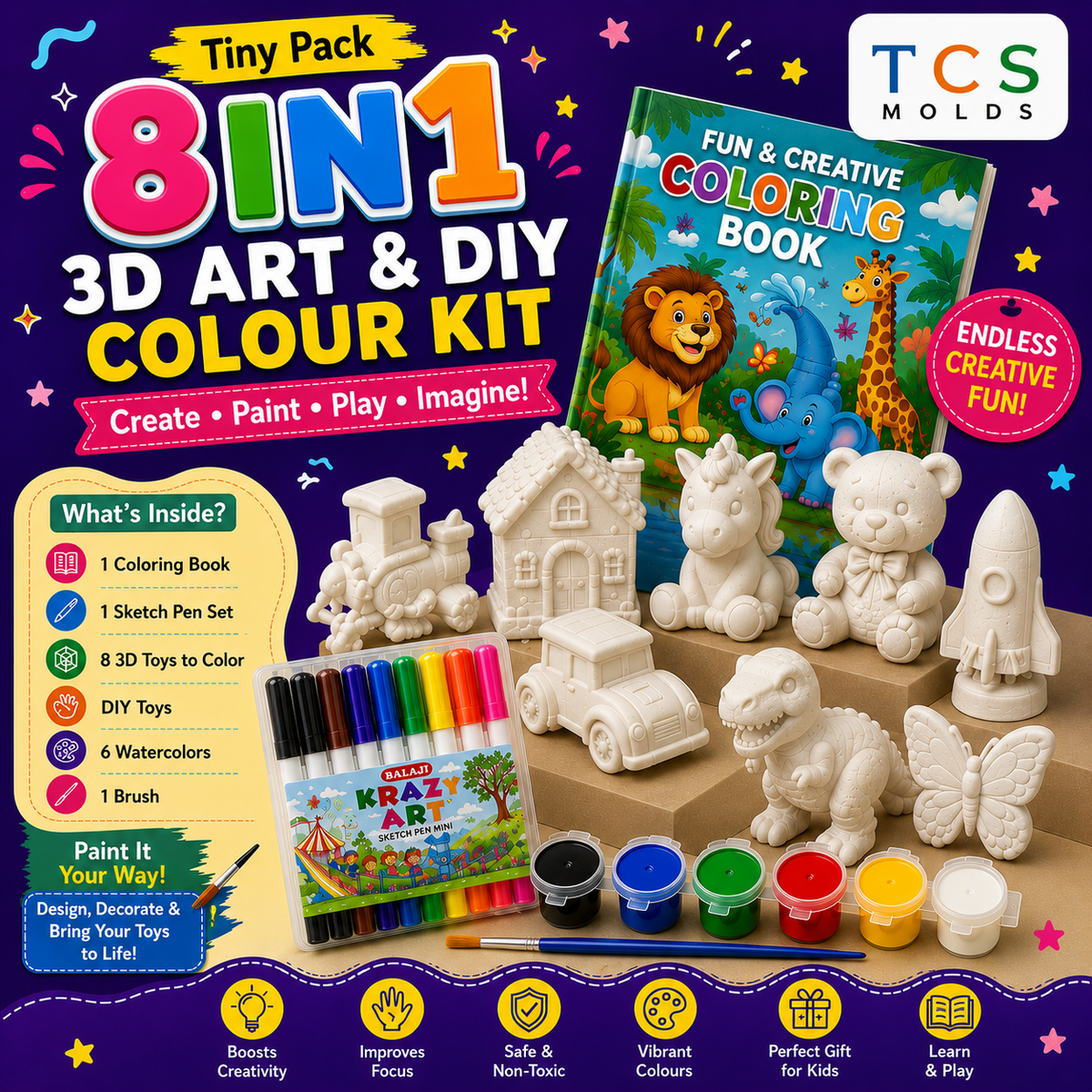 8 in 1 3D art and colouring kit