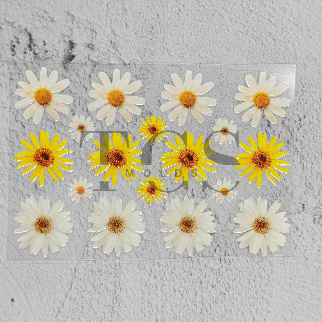 Yellow white daisy UV DTF transfer sheet